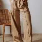 Smoke Gray Exposed Seam Drawstring High Waist Wide Leg Pants