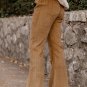Grapefruit Orange Checkered Corduroy Flare High Waist Pants