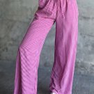Pink Plaid Print Drawstring High Waist Wide Leg Casual Pants