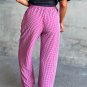 Pink Plaid Print Drawstring High Waist Wide Leg Casual Pants