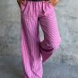 Pink Plaid Print Drawstring High Waist Wide Leg Casual Pants