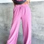 Pink Plaid Print Drawstring High Waist Wide Leg Casual Pants