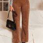 Chestnut Solid Color Double Breasted Straight Leg Pants