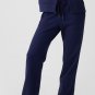 Navy Blue Solid Color Fleece Lined Drawstring Waist Casual Pants