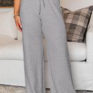 Gray Waffle Knit Drawstring High Waist Wide Leg Pants
