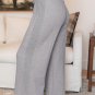 Gray Waffle Knit Drawstring High Waist Wide Leg Pants
