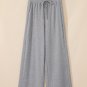 Gray Waffle Knit Drawstring High Waist Wide Leg Pants
