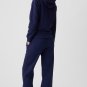 Navy Blue Solid Color Drawstring Waist Casual Straight Pants