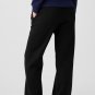 Black Solid Color Fleece Lined Drawstring Waist Casual Pants