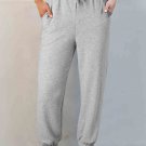 Light Grey Solid Color Fleece Lined Drawstring Waist Joggers