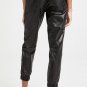 Black Faux Leather Ankle Smocked Waist Drawstring Joggers