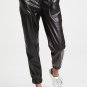 Black Faux Leather Ankle Smocked Waist Drawstring Joggers