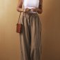 Desert Palm Cotton Linen Drawstring Waist Wide Leg Pants