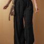 Black Textured Wide Smocked Waist Loose Pants