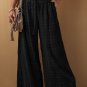 Black Textured Wide Smocked Waist Loose Pants