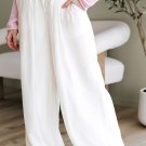 White Casual Tie Waist Pleated Wide Leg Pants
