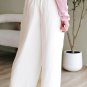 White Casual Tie Waist Pleated Wide Leg Pants