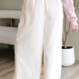White Casual Tie Waist Pleated Wide Leg Pants