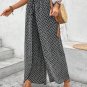 Black Bohemian Print Slit Wide Leg Smocked High Waist Pants