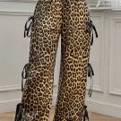 Brown Leopard Print Bow Tie Drawstring Loose High Waist Pants