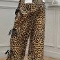Brown Leopard Print Bow Tie Drawstring Loose High Waist Pants