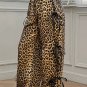 Brown Leopard Print Bow Tie Drawstring Loose High Waist Pants