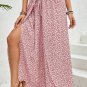 Pink Bohemian Print Slit Wide Leg Smocked High Waist Pants