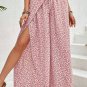 Pink Bohemian Print Slit Wide Leg Smocked High Waist Pants