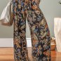 Multicolour Floral Shirred High Waist Wide Leg Pants with Tie