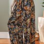 Multicolour Floral Shirred High Waist Wide Leg Pants with Tie