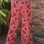 Red Paisley Printed Buttoned High Waist Straight Leg Pants