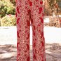 Red Paisley Printed Buttoned High Waist Straight Leg Pants