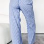 Sky Blue Stripe Wide Leg Buttoned Lace up Elastic High Waist Pants