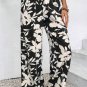 Black Floral Print Smocked High Waist Wide Leg Pants