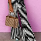 Black Stripe Lace Up Waist Casual Flared Pants