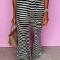 Black Stripe Lace Up Waist Casual Flared Pants