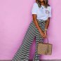 Black Stripe Lace Up Waist Casual Flared Pants