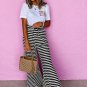 Black Stripe Lace Up Waist Casual Flared Pants