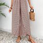 Red Bohemian Print Slit Wide Leg Smocked High Waist Pants