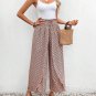 Red Bohemian Print Slit Wide Leg Smocked High Waist Pants