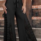 Black Boho Lace Patchwork Wide Leg High Waist Pants
