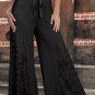 Black Boho Lace Patchwork Wide Leg High Waist Pants
