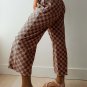 Khaki Checkered Elastic High Waist Loose Casual Pants