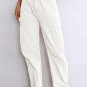 White High Waist Straight Leg Cargo Pants with Pockets