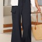Black Drawstring Frilled Waist Wide Leg Utility Trousers