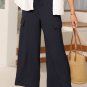 Black Drawstring Frilled Waist Wide Leg Utility Trousers