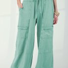 Mint Green Mineral Wash Exposed Seam Drawstring Cargo Pants