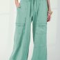 Mint Green Mineral Wash Exposed Seam Drawstring Cargo Pants