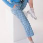 Sky Blue Checkered Elastic High Waist Loose Casual Pants