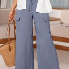 Dark Grey Drawstring Frilled Waist Wide Leg Utility Trousers